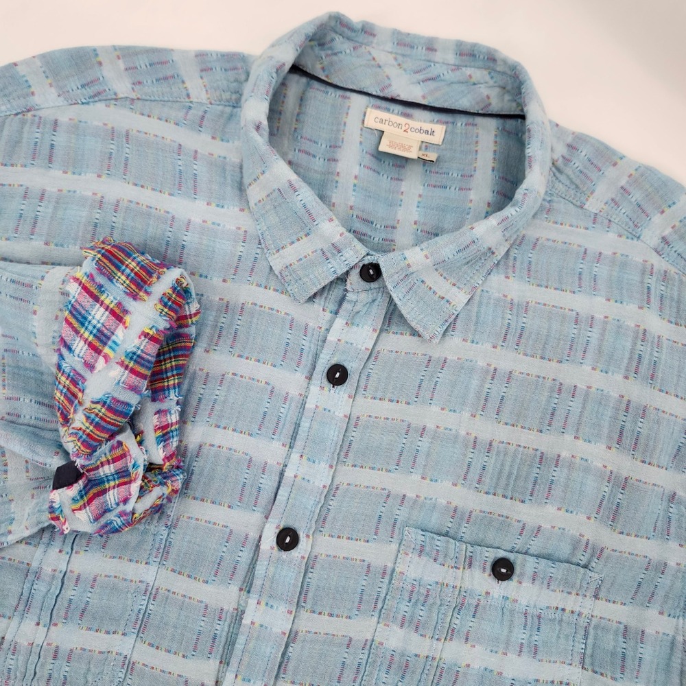 Carbon 2 Cobalt Mens‎ Dobby Cotton Button Up Shirt XL Blue Coastal Resort Preppy